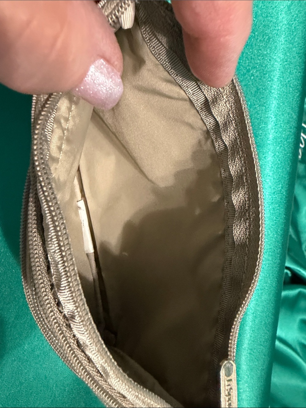 Lesportsac Taupe Metallic Snake-Print Triple Zip Pouch - Picture 5 of 7
